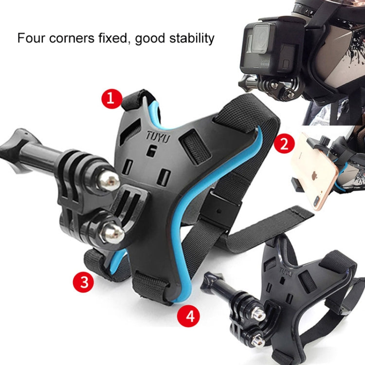 TUYU Motorcycle Helmet Chin Action Camera Mobile Phone Mounting Bracket Blue Bracket+Mobile Phone Clip - Helmet Mount by TUYU | Online Shopping South Africa | PMC Jewellery | Buy Now Pay Later Mobicred