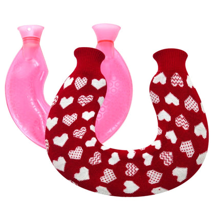 U-shaped PVC Hot Compress Shoulder And Neck Explosion-proof Water Injection Hot Water Bag(Rose Red + Red Love Knitted) - Hot Water Bags by PMC Jewellery | Online Shopping South Africa | PMC Jewellery | Buy Now Pay Later Mobicred