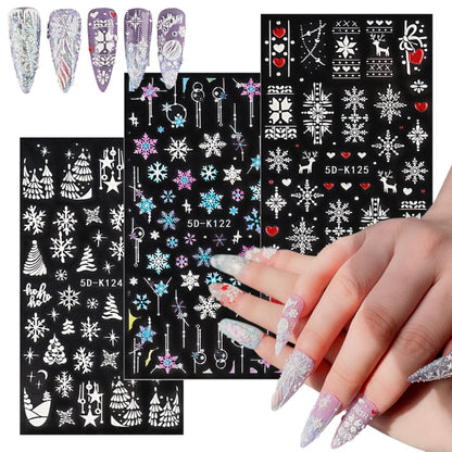 3 PCS 5D Embossed Nail Stickers Christmas Snowflake Elk Nail Stickers(5D-K027) - Nail Stickers by PMC Jewellery | Online Shopping South Africa | PMC Jewellery | Buy Now Pay Later Mobicred