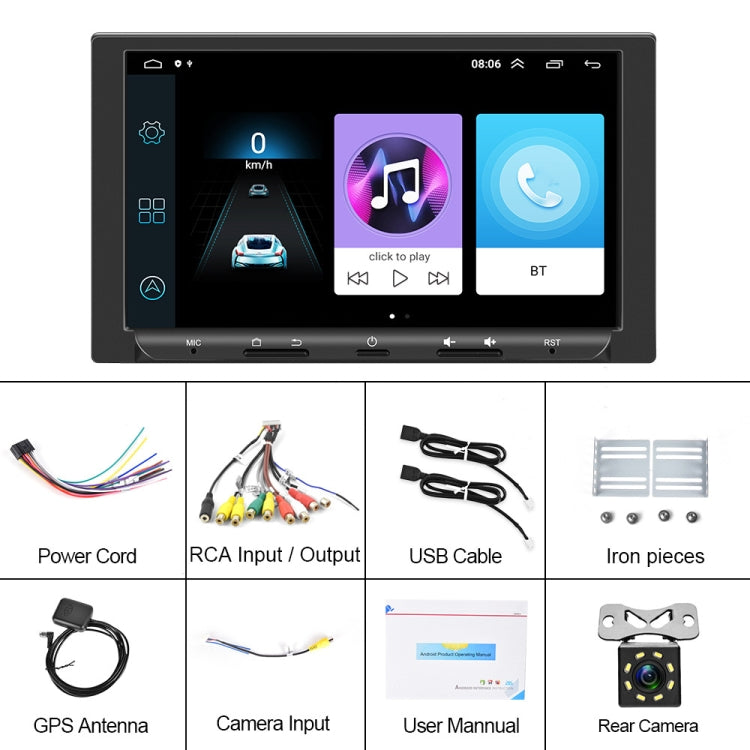 7 inch Carplay GPS Navigation Reverse Integrated Machine, Style: Standard+8 Light Camera(1+16G) - Car MP3 & MP4 & MP5 by PMC Jewellery | Online Shopping South Africa | PMC Jewellery | Buy Now Pay Later Mobicred