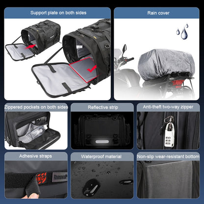 Rhinowalk MT4060 Large-capacity Foldable Expandable Tail Bag for Motorcycle Riding with Rain Cover(Black) - Bags & Luggages by Rhinowalk | Online Shopping South Africa | PMC Jewellery | Buy Now Pay Later Mobicred