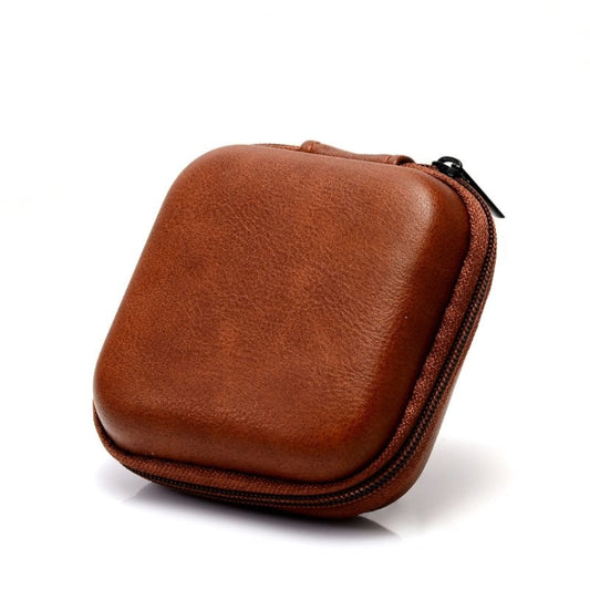 Retro Leather USB Data Cable Storage Bag Earphone Headset Case Pouch Box(Brown) - Digital Storage Bag by PMC Jewellery | Online Shopping South Africa | PMC Jewellery