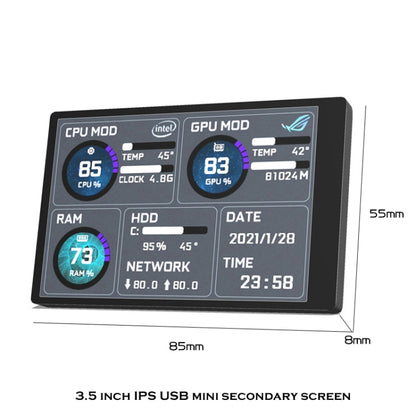 3.5 Inch IPS View All Computer Monitor USB Chassis Vice Screen Set 1 (White) - Gadget by PMC Jewellery | Online Shopping South Africa | PMC Jewellery