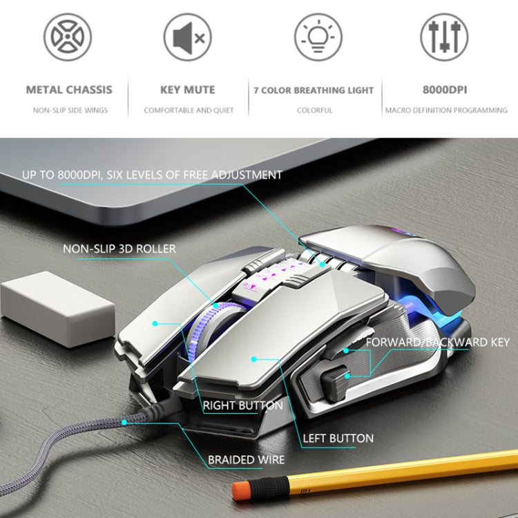Dark Alien V710 7 Keys Metal Office Wired Glowing Mouse, Cable Length: 1.78m(Black) - free shipping - PMC Jewellery - Order now!