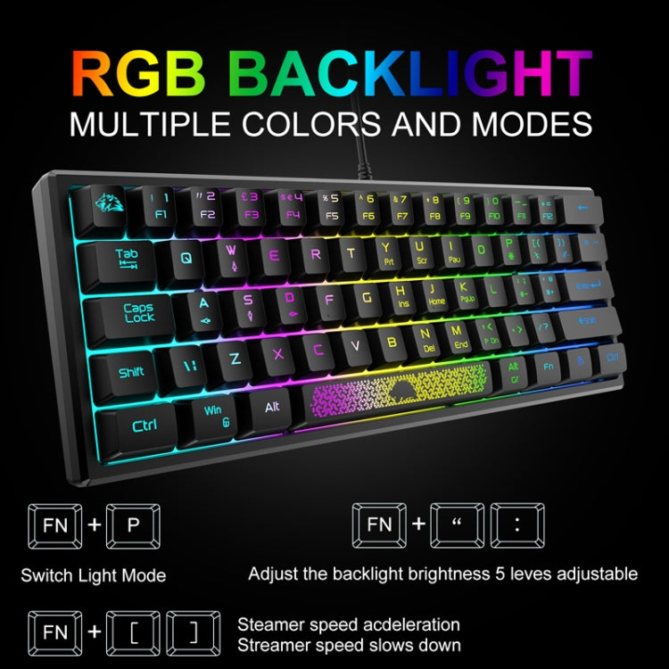 ZIYOULANG K61 62 Keys Game RGB Lighting Notebook Wired Keyboard, Cable Length: 1.5m(Black) - Wired Keyboard by ZIYOULANG | Online Shopping South Africa | PMC Jewellery | Buy Now Pay Later Mobicred