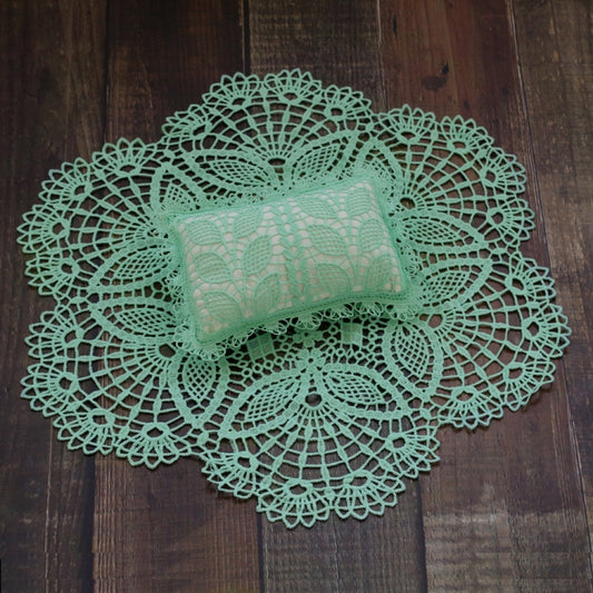 Hollow Lace Round Blanket + Pillow Suit Baby Photography Props(Light Green) - Baby Photo Props by PMC Jewellery | Online Shopping South Africa | PMC Jewellery | Buy Now Pay Later Mobicred