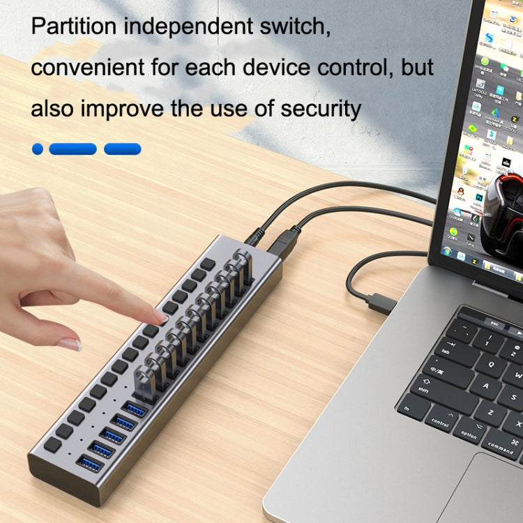 HS-716MG USB3.0 Aluminum Alloy Gray 10 Ports 12V/4A Extension Docking Computer Camera HUB - USB 3.0 HUB by PMC Jewellery | Online Shopping South Africa | PMC Jewellery | Buy Now Pay Later Mobicred