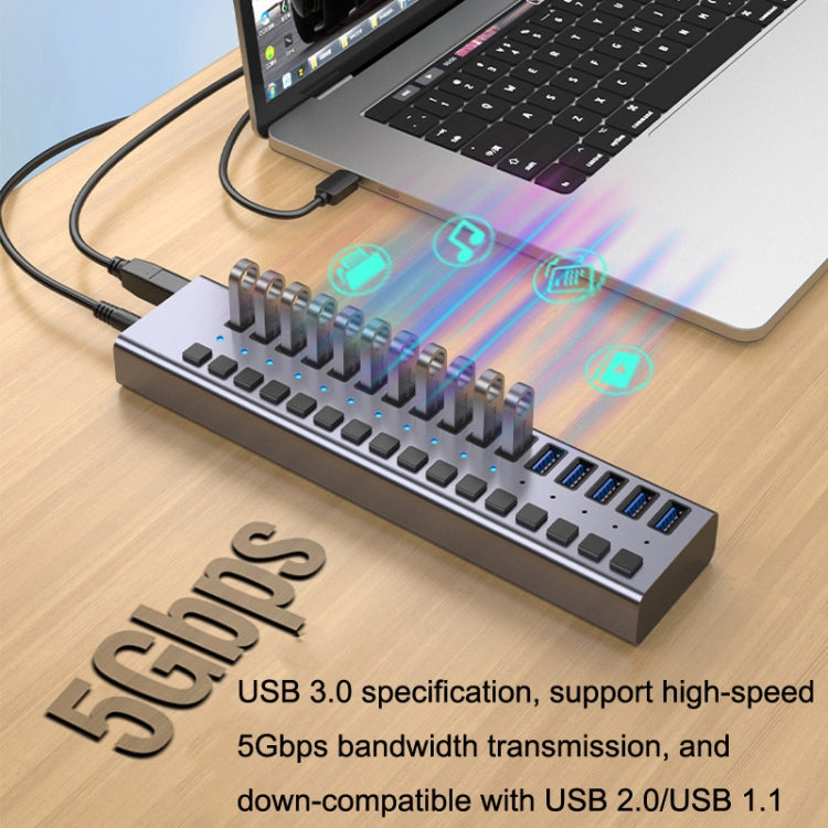 HS-716MG USB3.0 Aluminum Alloy Gray 10 Ports 12V/4A Extension Docking Computer Camera HUB - USB 3.0 HUB by PMC Jewellery | Online Shopping South Africa | PMC Jewellery | Buy Now Pay Later Mobicred