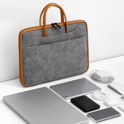 Baona Leather Fully Open Portable Waterproof Computer Bag, Size: 14 inches(Gray Brown) - 14.1 inch by Baona | Online Shopping South Africa | PMC Jewellery | Buy Now Pay Later Mobicred