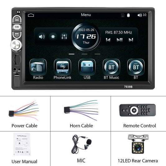 A3061 7 Inches MP5 Bluetooth Player Universal Wired CarPlay Reversing Image Integrated, Style: Standard+12 Lights Camera - Car MP3 & MP4 & MP5 by PMC Jewellery | Online Shopping South Africa | PMC Jewellery | Buy Now Pay Later Mobicred