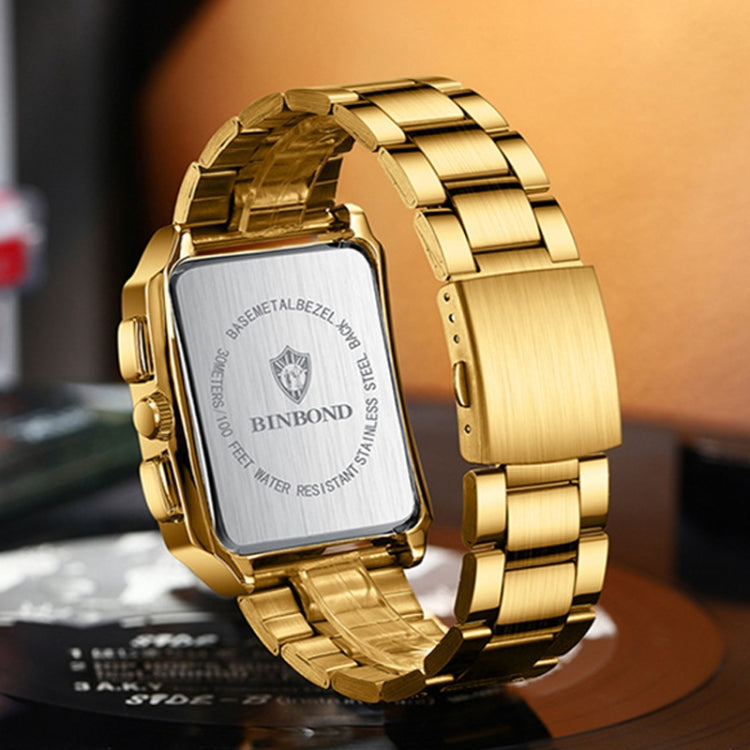 BINBOND B4143 Rectangular Outdoor Men Waterproof Quartz Watches(Full Gold-Black) - free shipping - PMC TechLife - Order now!