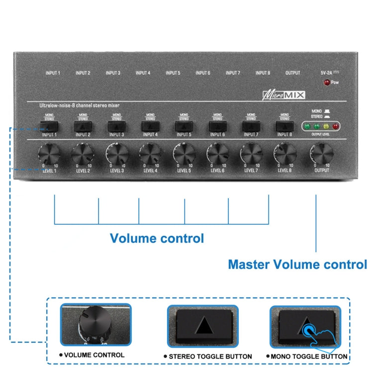 8 Way Mixer With Single Channel Stereo Switching Mini Signal Hybrid Small Audio - Live Sound Effects Processors by PMC TechLife | Online Shopping South Africa | PMC TechLife | Buy Now Pay Later Mobicred