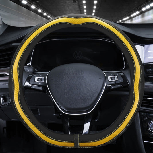 Car Steering Wheel Carbon Fiber Breathable Wear-resistant Leather Case, Size: 38cm(Yellow D Shape) - Seat Belts & Padding by PMC Jewellery | Online Shopping South Africa | PMC Jewellery | Buy Now Pay Later Mobicred