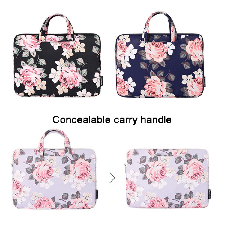 H40-B01 White Rose Pattern Laptop Case Bag Computer Liner Bag With Handle, Size: 12 Inch(Black) - 12.1 inch by PMC Jewellery | Online Shopping South Africa | PMC Jewellery | Buy Now Pay Later Mobicred