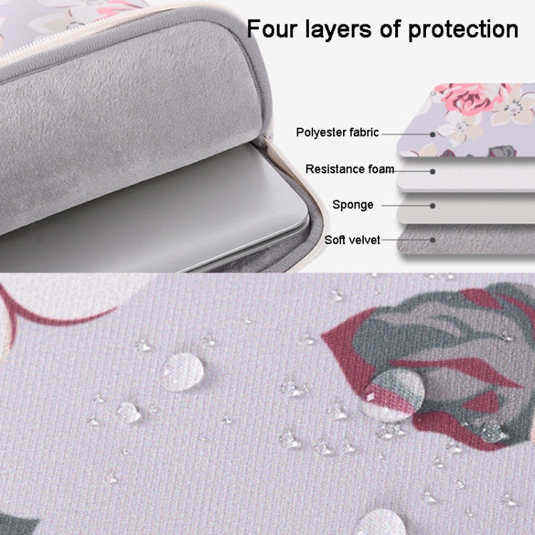 H40-B01 White Rose Pattern Laptop Case Bag Computer Liner Bag With Handle, Size: 15 Inch(Grey) - 15 inch by PMC Jewellery | Online Shopping South Africa | PMC Jewellery