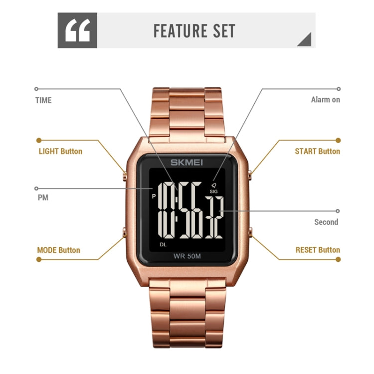SKMEI 1879 Square Large Screen Men Steel Belt Multi-function EL Luminous Watch, Color: Silver - free shipping - PMC TechLife - Order now!