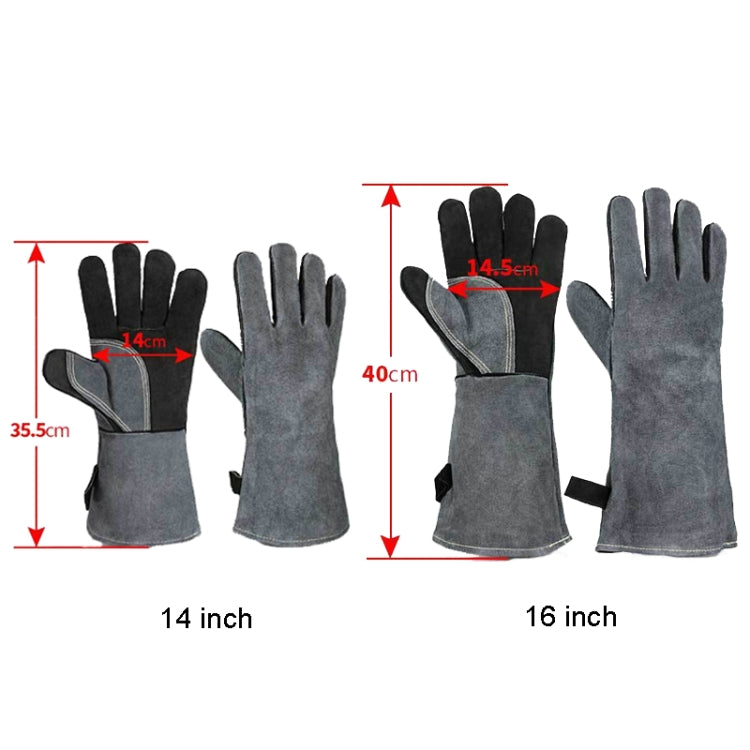 Cowhide BBQ Gloves Thickened Anti-hot Oven Welding Protection Gloves, Specification: A2415 16 inch Gray Black - Safety Gloves by PMC Jewellery | Online Shopping South Africa | PMC Jewellery