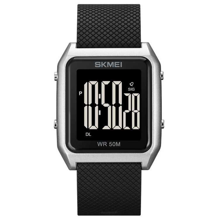 SKMEI 1866 Square Large Screen Men Steel Belt Multi-function Night Light Alarm Clock Watch(Silver Black Machine) - free shipping - PMC TechLife - Order now!