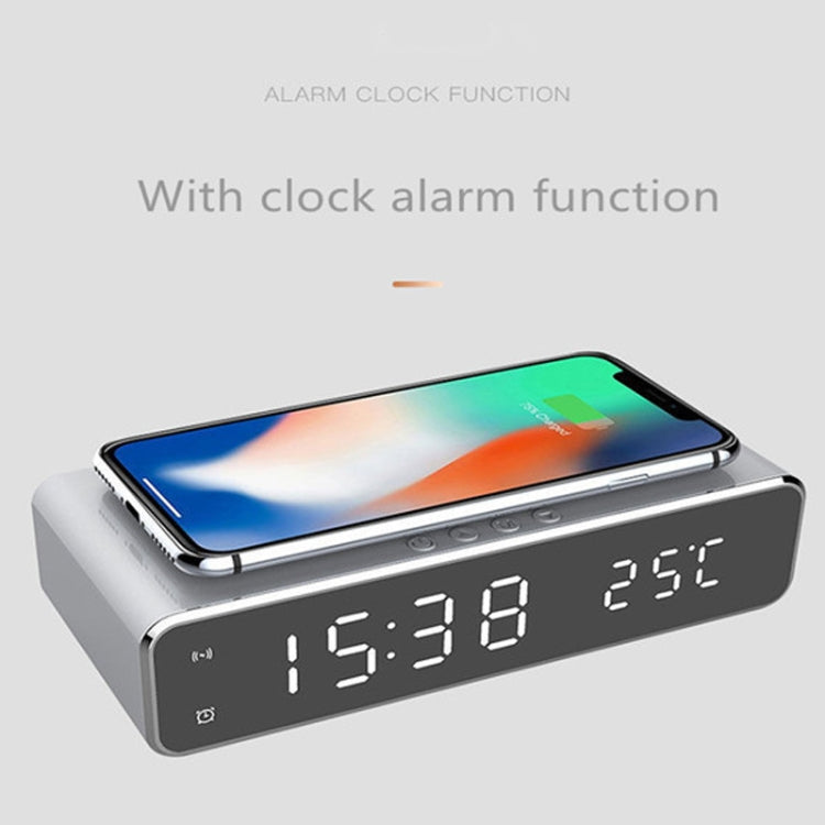 W258 With Clock / Temperature Display Desktop Phone / Earphone Wireless Charging(5W Silver) - Wireless Charger by PMC Jewellery | Online Shopping South Africa | PMC Jewellery | Buy Now Pay Later Mobicred