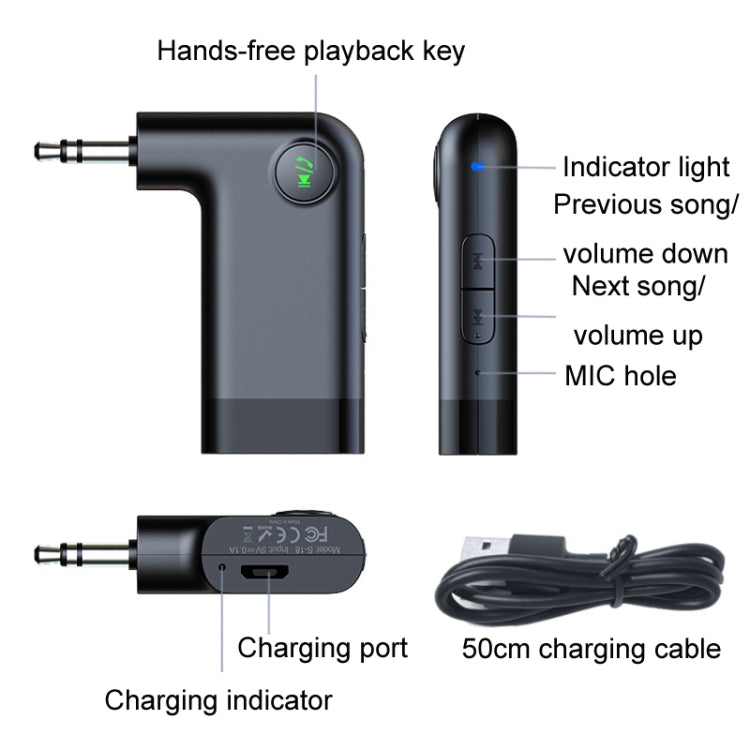 S-18 Car Mini AUX Audio Adapter Wireless Bluetooth 5.0 Receiver - Bluetooth Car Kits by PMC TechLife | Online Shopping South Africa | PMC TechLife | Buy Now Pay Later Mobicred