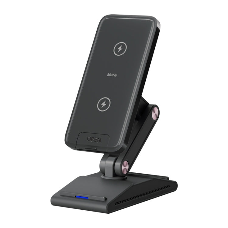 3-In-1 15W Portable Folding Desktop Stand Mobile Phone Wireless Charger(Black) - Wireless Charger by PMC Jewellery | Online Shopping South Africa | PMC Jewellery | Buy Now Pay Later Mobicred