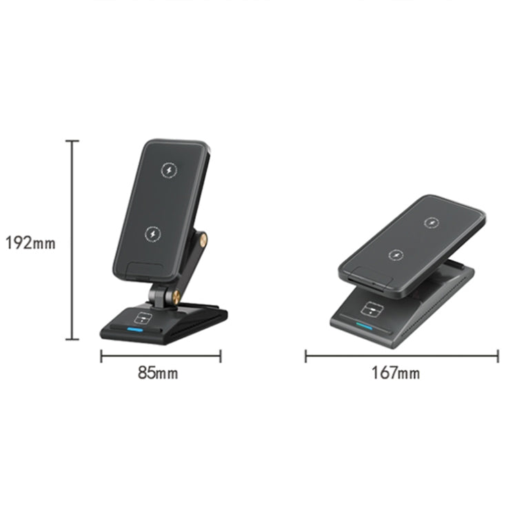 3-In-1 15W Portable Folding Desktop Stand Mobile Phone Wireless Charger(Black) - Wireless Charger by PMC Jewellery | Online Shopping South Africa | PMC Jewellery | Buy Now Pay Later Mobicred