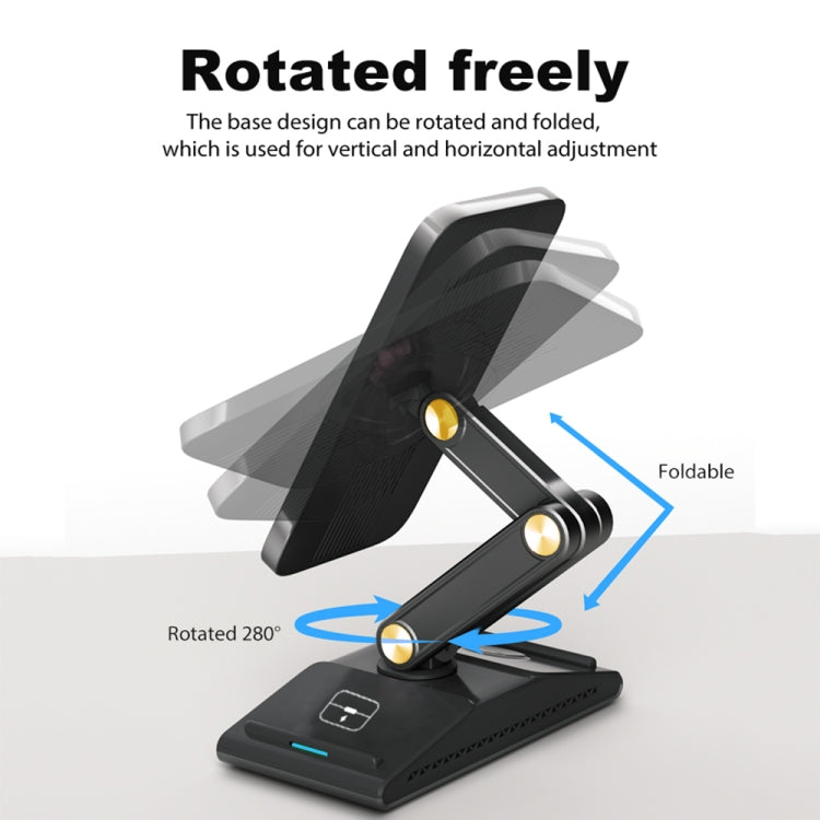 3-In-1 15W Portable Folding Desktop Stand Mobile Phone Wireless Charger(Black) - Wireless Charger by PMC Jewellery | Online Shopping South Africa | PMC Jewellery | Buy Now Pay Later Mobicred