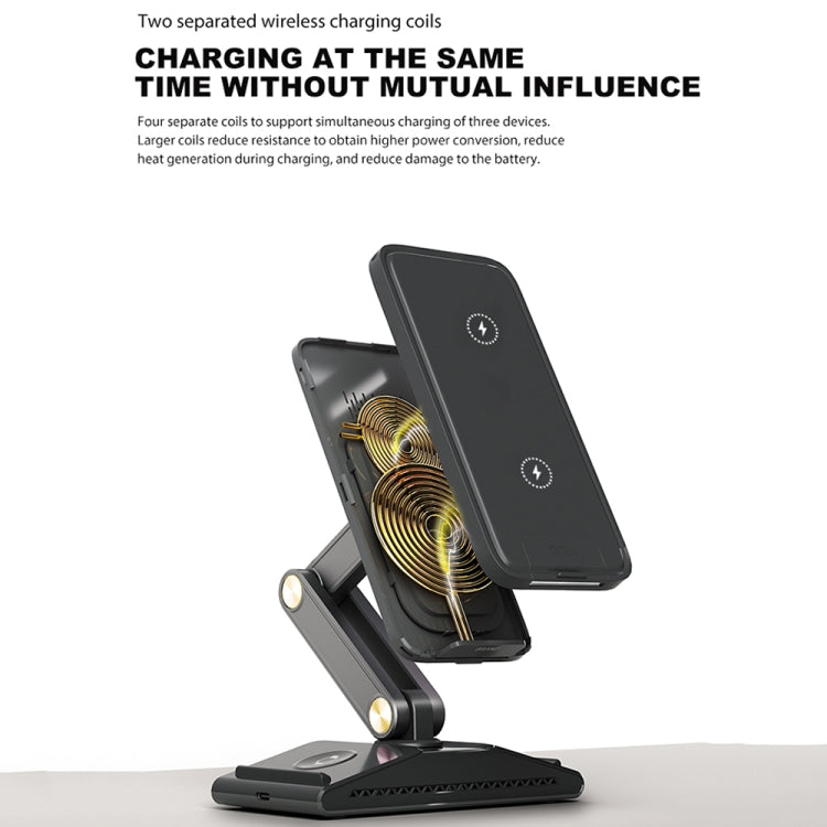 3-In-1 15W Portable Folding Desktop Stand Mobile Phone Wireless Charger(Black) - Wireless Charger by PMC Jewellery | Online Shopping South Africa | PMC Jewellery | Buy Now Pay Later Mobicred