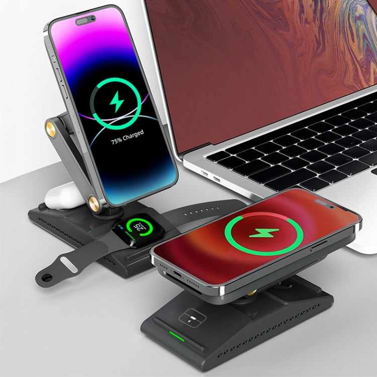 3-In-1 15W Portable Folding Desktop Stand Mobile Phone Wireless Charger(Black) - Wireless Charger by PMC Jewellery | Online Shopping South Africa | PMC Jewellery | Buy Now Pay Later Mobicred