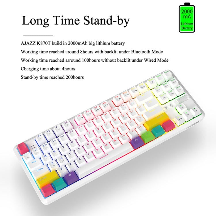 Ajazz K870T 87-Key Hot Swap Bluetooth/Wired Dual Mode RGB Backlight Office Game Mechanical Keyboard Green Shaft (Black) - Wireless Keyboard by Ajazz | Online Shopping South Africa | PMC Jewellery | Buy Now Pay Later Mobicred