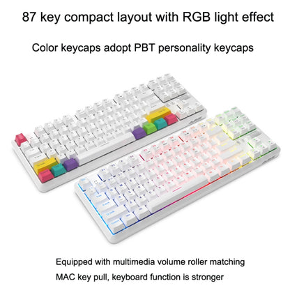 Ajazz K870T 87-Key Hot Swap Bluetooth/Wired Dual Mode RGB Backlight Office Game Mechanical Keyboard Tea Shaft (White) - Wireless Keyboard by Ajazz | Online Shopping South Africa | PMC Jewellery | Buy Now Pay Later Mobicred