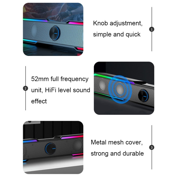 Wired Version DHE6002S RGB Lights HiFi Sound Effect Computer Audio Desktop Long Strip Speakers -  by PMC Jewellery | Online Shopping South Africa | PMC Jewellery | Buy Now Pay Later Mobicred