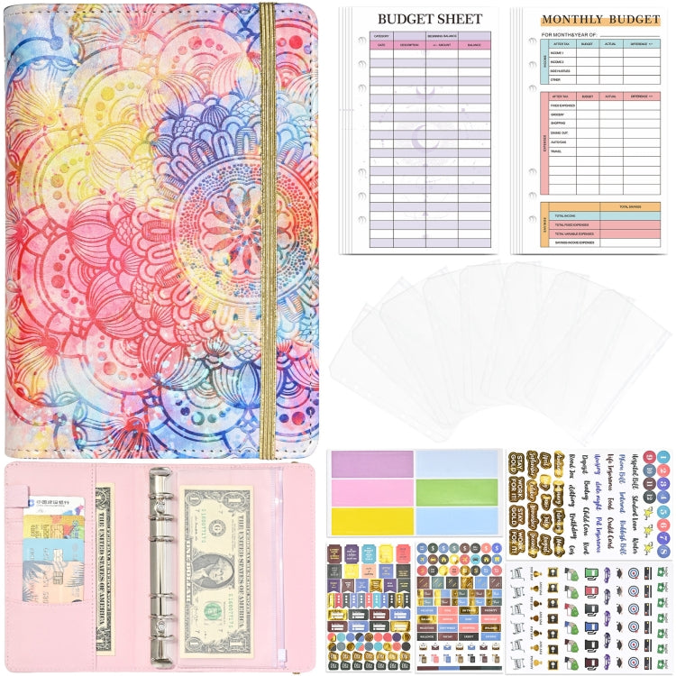 A6 Mandala Binder Financial Plan Notebook PU Leather Cash Budget Book(Gorgeous Pink) - Notebooks by PMc TechLife | Online Shopping South Africa | PMc TechLife | Buy Now Pay Later Mobicred