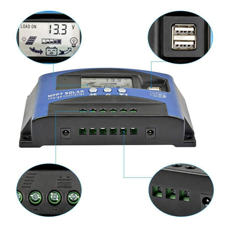 YCX-003 30-100A Solar Charging Controller with LED Screen & Dual USB Port Smart MPPT Charger, Model: 12/24V 30A - Others by PMC TechLife | Online Shopping South Africa | PMC TechLife