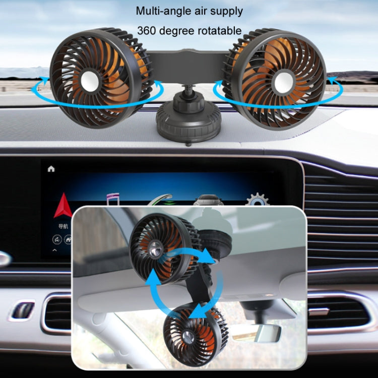 F6026 Large Suction Cup Vehicle-Mounted Double-Head Fan, Model: Cigarette Lighter with USB - Heating & Fans by PMC Jewellery | Online Shopping South Africa | PMC Jewellery | Buy Now Pay Later Mobicred