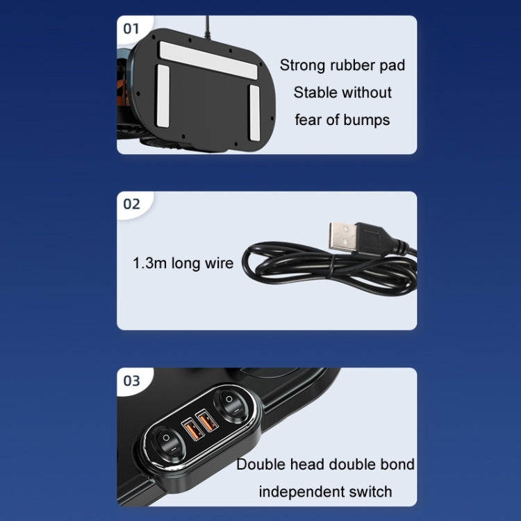 F621 Car Rotatable Turntable Silent Car Double Head Fan, Model: USB - Heating & Fans by PMC Jewellery | Online Shopping South Africa | PMC Jewellery | Buy Now Pay Later Mobicred