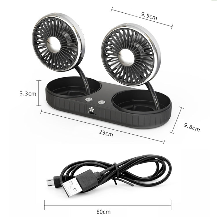 F304 Double-head Hose Built-in Lithium Battery USB Car Fan, Color: Black Silver - Heating & Fans by PMC TechLife | Online Shopping South Africa | PMC TechLife | Buy Now Pay Later Mobicred