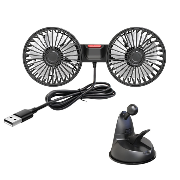 F4206 Suction Cup Double Head Car USB Fan(Black) - Heating & Fans by PMC Jewellery | Online Shopping South Africa | PMC Jewellery | Buy Now Pay Later Mobicred