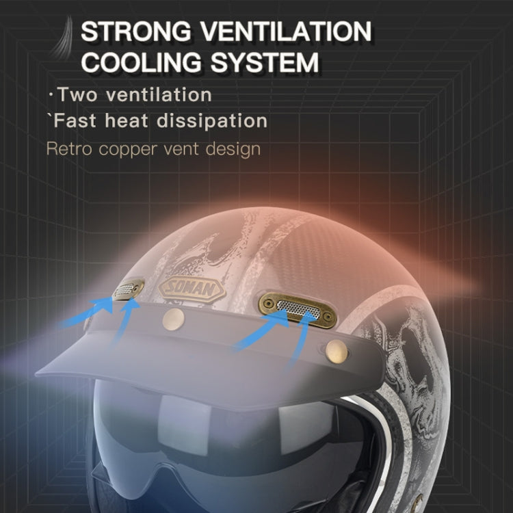 SOMAN Motorcycle Four Seasons Carbon Fiber Half Helmet, Color: Bright Carbon Fiber(L) - Helmets by SOMAN | Online Shopping South Africa | PMC Jewellery | Buy Now Pay Later Mobicred