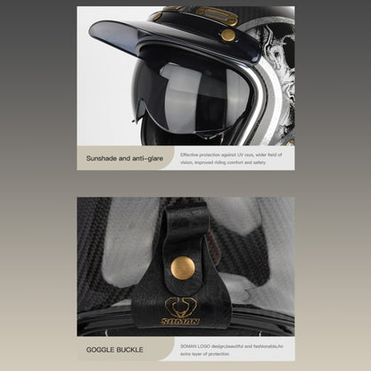 SOMAN Motorcycle Four Seasons Carbon Fiber Half Helmet, Color: FRP Bright Black(XXL) - Helmets by SOMAN | Online Shopping South Africa | PMC Jewellery | Buy Now Pay Later Mobicred
