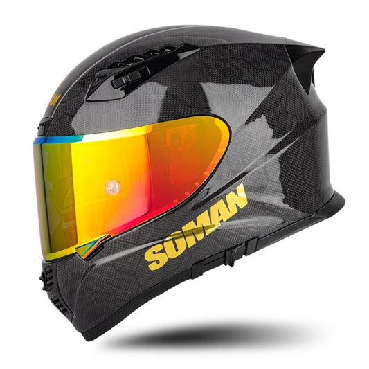SOMAN Motorcycle Carbon Fiber Double Lens Thermal Safety Helmet, Size: L(Snake Carbon Fiber REVO) - Helmets by SOMAN | Online Shopping South Africa | PMC Jewellery | Buy Now Pay Later Mobicred
