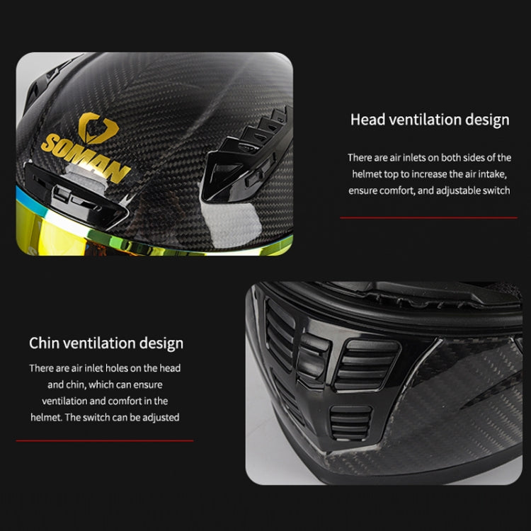 SOMAN Motorcycle Carbon Fiber Double Lens Thermal Safety Helmet, Size: M(Cheetah Print REVO) - Helmets by SOMAN | Online Shopping South Africa | PMC Jewellery | Buy Now Pay Later Mobicred