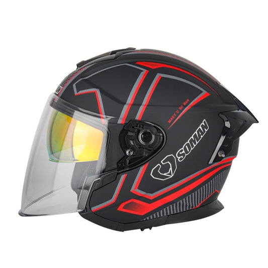 SOMAN Motorcycle Electric Bicycle Dual Lens Riding Helmet, Size: M(Black Red) - Helmets by SOMAN | Online Shopping South Africa | PMC Jewellery | Buy Now Pay Later Mobicred