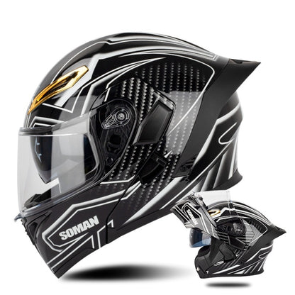 SOMAN Motorcycle Dual Lens Riding Peel-Off Full Coverage Helmet, Size: S(Bright Black White) - Helmets by SOMAN | Online Shopping South Africa | PMC Jewellery | Buy Now Pay Later Mobicred