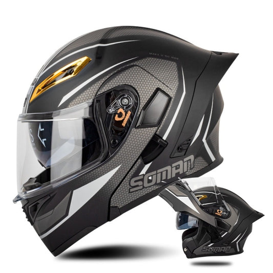 SOMAN Motorcycle Dual Lens Riding Peel-Off Full Coverage Helmet, Size: S(Black Gray Track) - Helmets by SOMAN | Online Shopping South Africa | PMC Jewellery | Buy Now Pay Later Mobicred