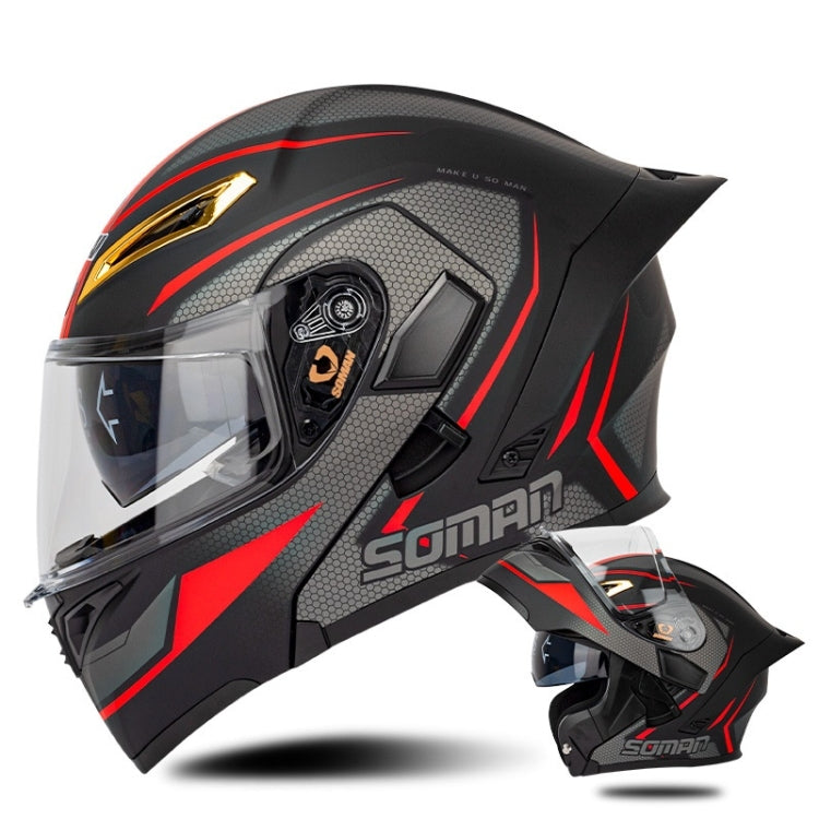 SOMAN Motorcycle Dual Lens Riding Peel-Off Full Coverage Helmet, Size: XL(Black Red Track) - Helmets by SOMAN | Online Shopping South Africa | PMC Jewellery | Buy Now Pay Later Mobicred