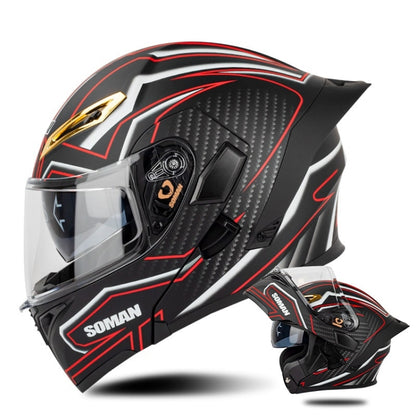 SOMAN Motorcycle Dual Lens Riding Peel-Off Full Coverage Helmet, Size: XXL(Matt Black Red) - Helmets by SOMAN | Online Shopping South Africa | PMC Jewellery | Buy Now Pay Later Mobicred