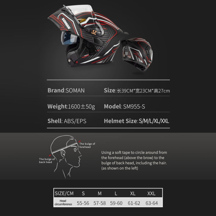 SOMAN Motorcycle Dual Lens Riding Peel-Off Full Coverage Helmet, Size: XL(Red Gray Vision) - Helmets by SOMAN | Online Shopping South Africa | PMC Jewellery | Buy Now Pay Later Mobicred