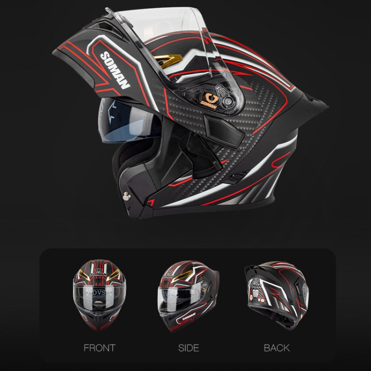 SOMAN Motorcycle Dual Lens Riding Peel-Off Full Coverage Helmet, Size: XL(Matt Black Red) - Helmets by SOMAN | Online Shopping South Africa | PMC Jewellery | Buy Now Pay Later Mobicred