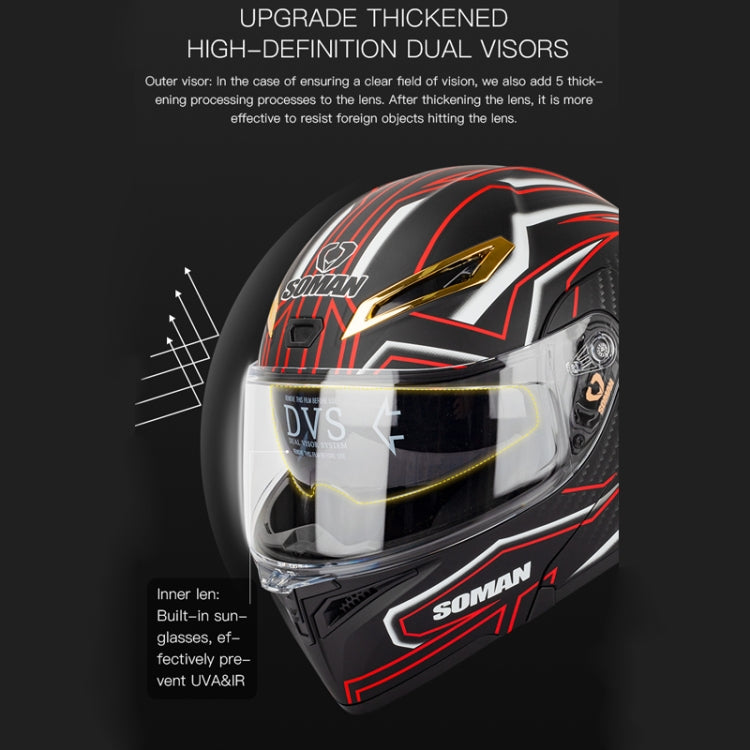 SOMAN Motorcycle Dual Lens Riding Peel-Off Full Coverage Helmet, Size: M(Matt Black Red) - Helmets by SOMAN | Online Shopping South Africa | PMC Jewellery | Buy Now Pay Later Mobicred